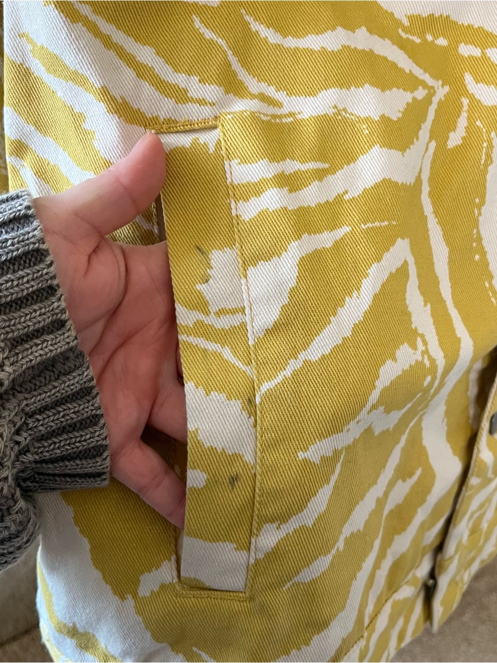 💛 INC Mustard Zebra Print Denim Jacket Sz XL - Picture 5 of 6